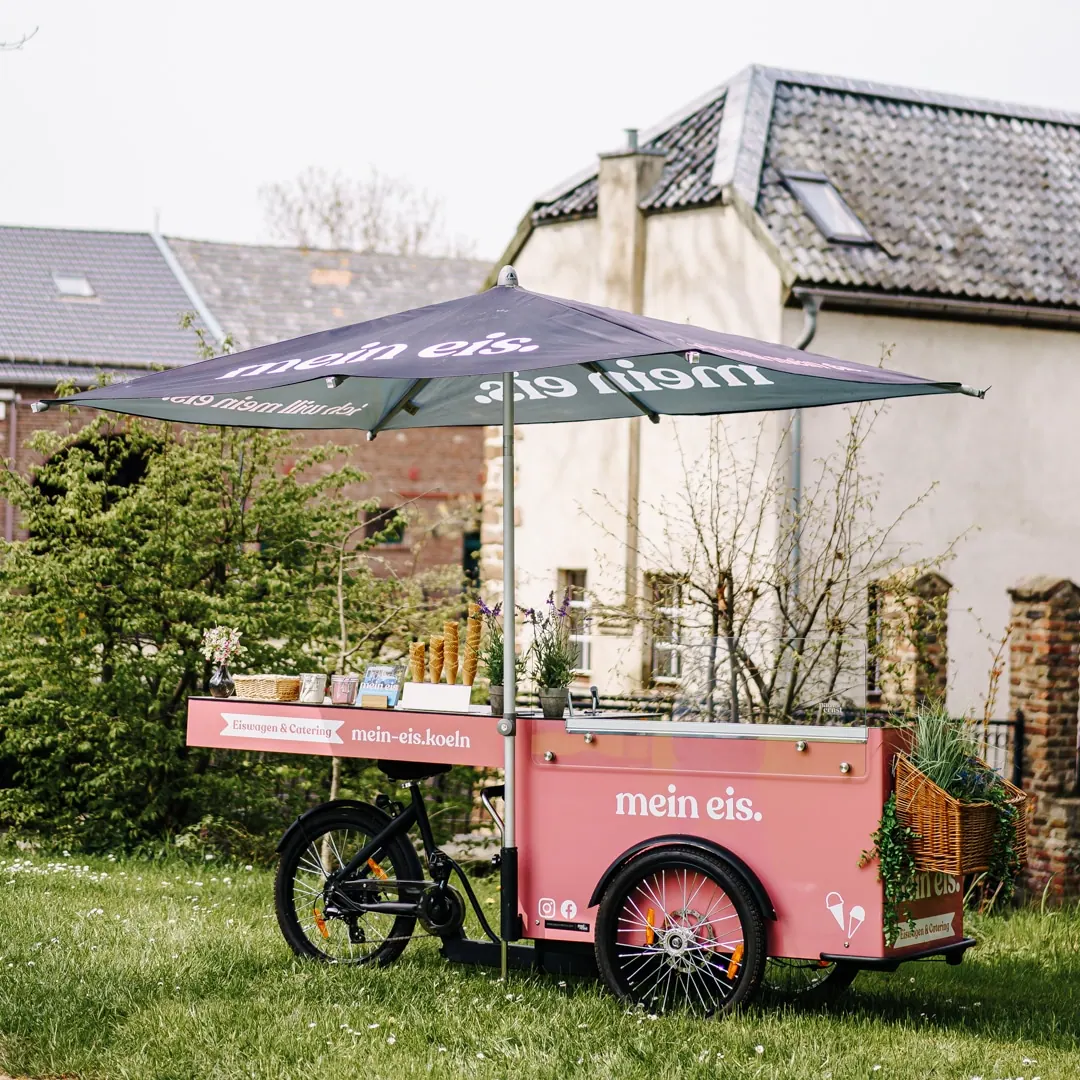 Rosa Eisfahrrad Rosalie von mein eis mit Sonnenschirm
